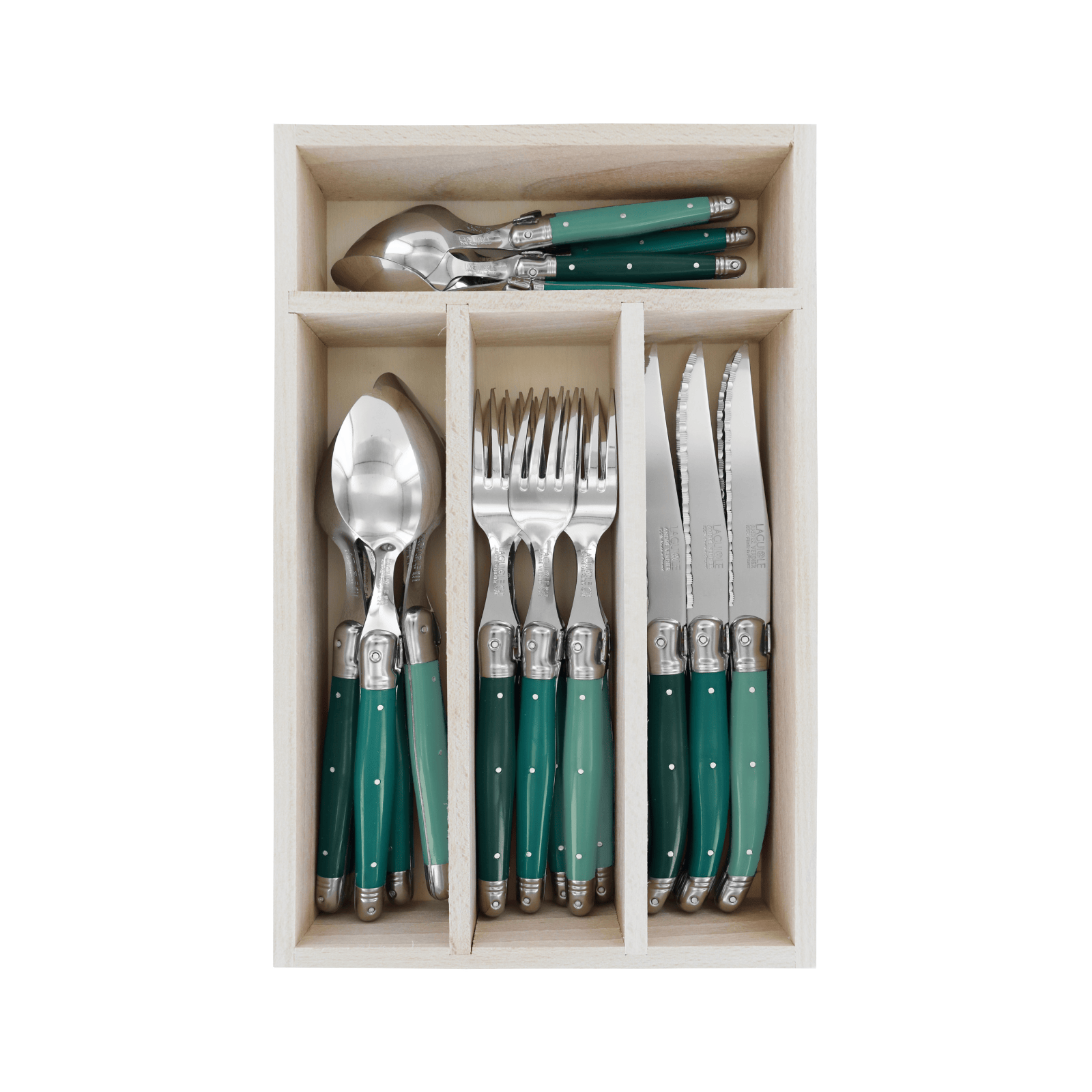 Andre Verdier Laguiole Debutant Cutlery Set 24-Piece Forest Green