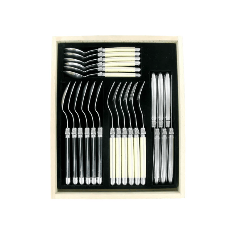 Andre Verdier Laguiole Debutant Cutlery Set 24-Piece Ivory, Stainless Steel & Black