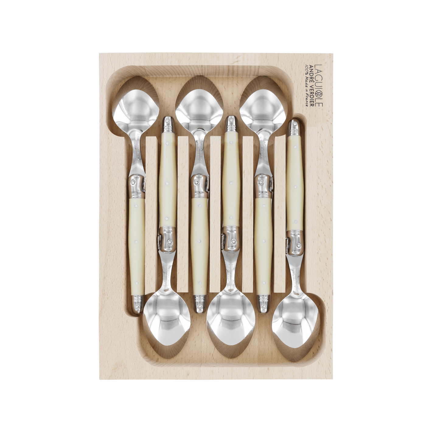 Andre Verdier Laguiole Debutant Dessert Spoon Set of 6 Ivory