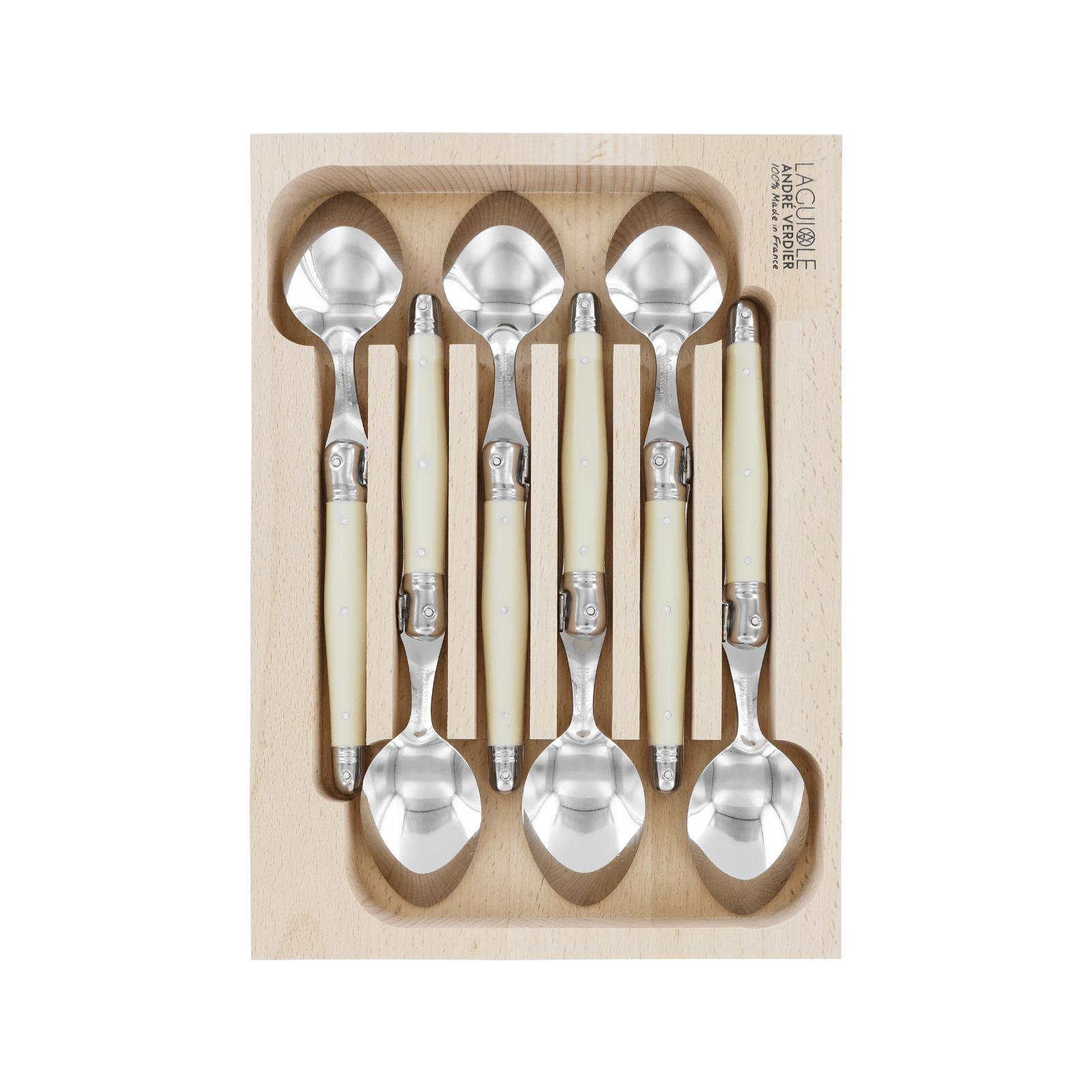 Andre Verdier Laguiole Debutant Dessert Spoon Set of 6 Ivory