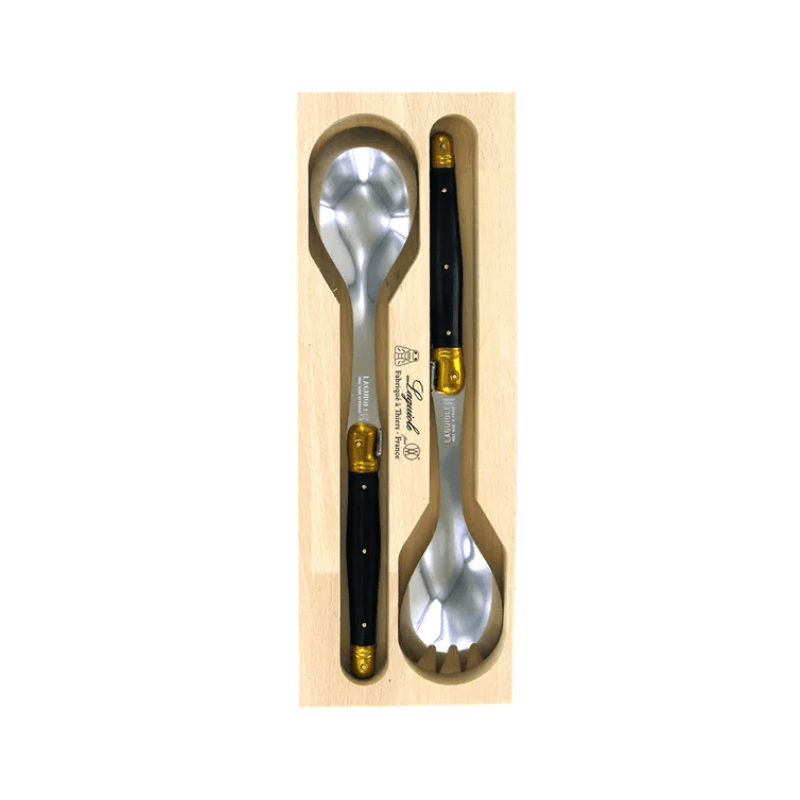 Andre Verdier Laguiole Debutant Salad Server Set Black & Brass