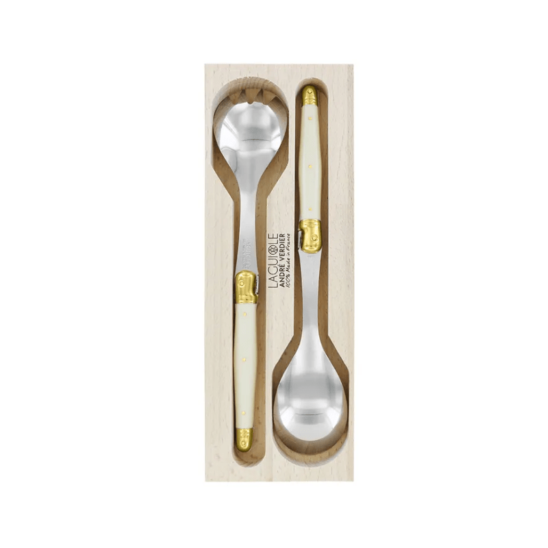 Andre Verdier Laguiole Debutant Salad Server Set Ivory & Brass