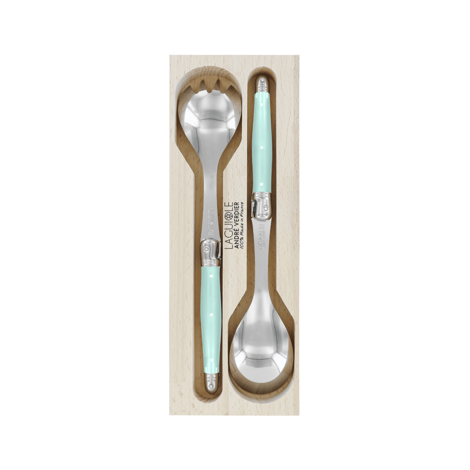 Andre Verdier Laguiole Debutant Salad Server Set Pale Green