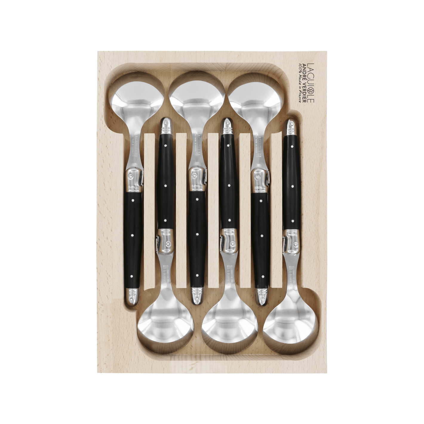 Andre Verdier Laguiole Debutant Soup Spoon Set of 6 Black