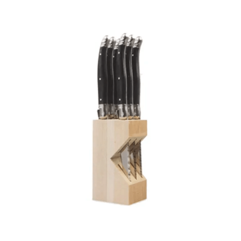 Andre Verdier Laguiole Debutant Steak Knife Block Set of 6 Black