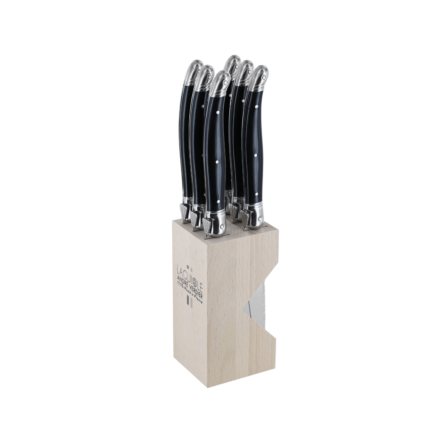 Andre Verdier Laguiole Debutant Steak Knife Block Set of 6 Black