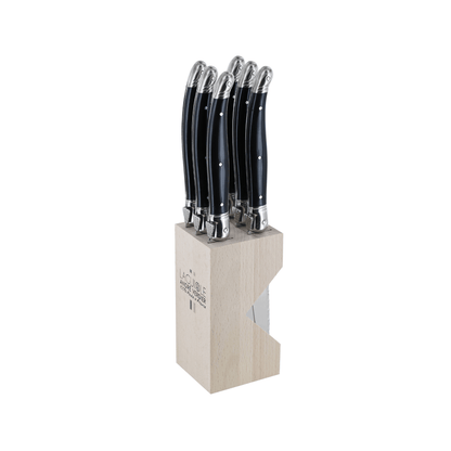 Andre Verdier Laguiole Debutant Steak Knife Block Set of 6 Black