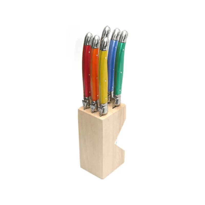 Andre Verdier Laguiole Debutant Steak Knife Block Set of 6 Colours