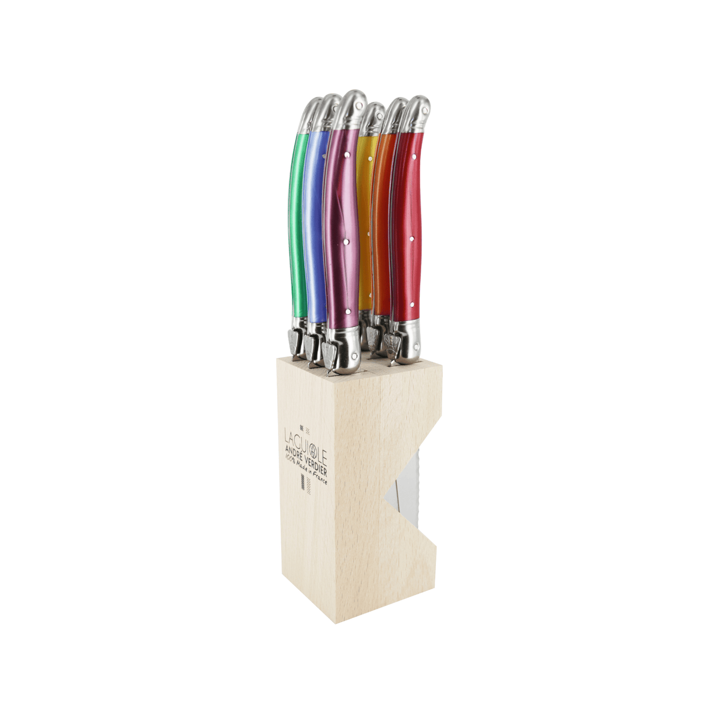 Andre Verdier Laguiole Debutant Steak Knife Block Set of 6 Colours