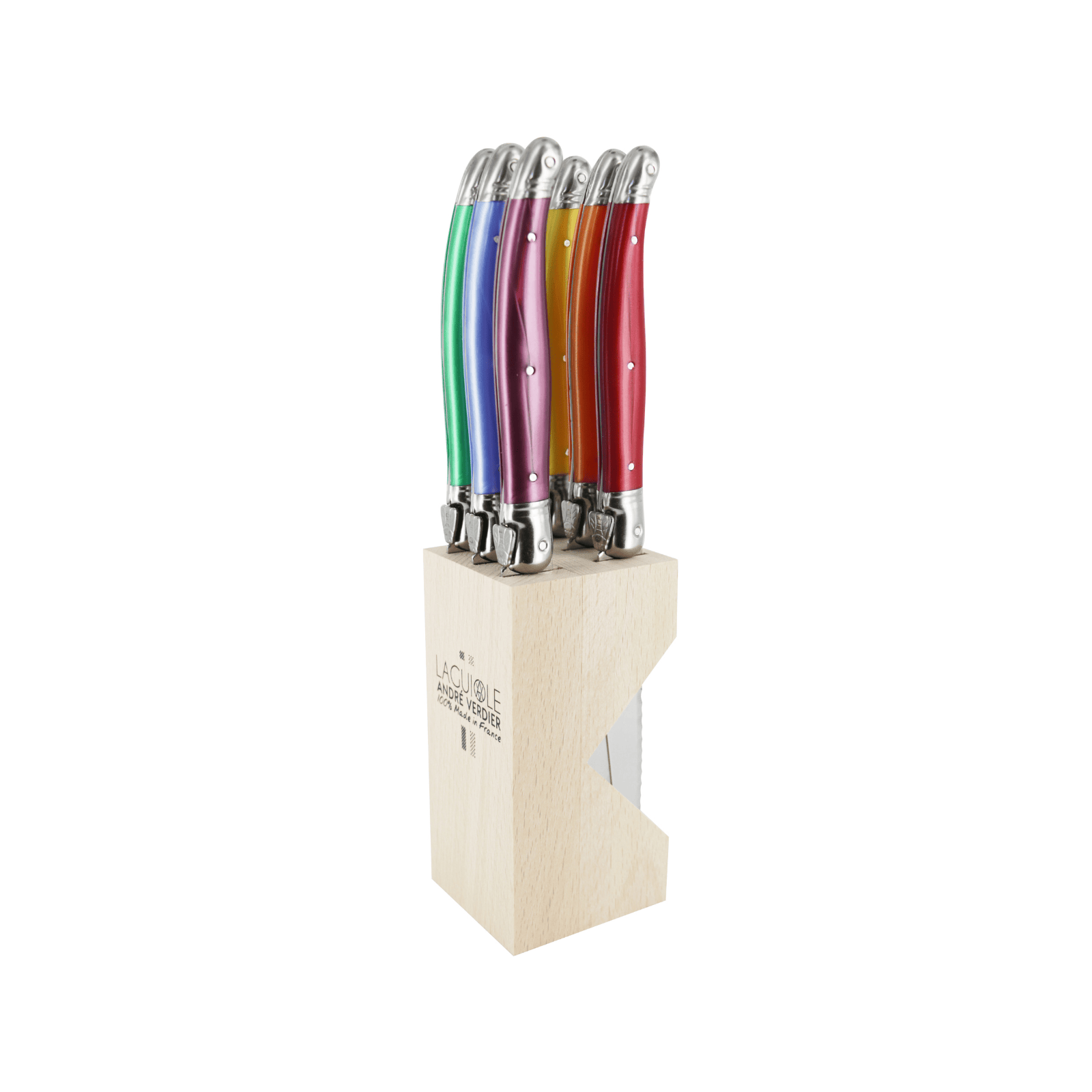 Andre Verdier Laguiole Debutant Steak Knife Block Set of 6 Colours