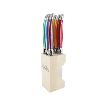 Andre Verdier Laguiole Debutant Steak Knife Block Set of 6 Colours