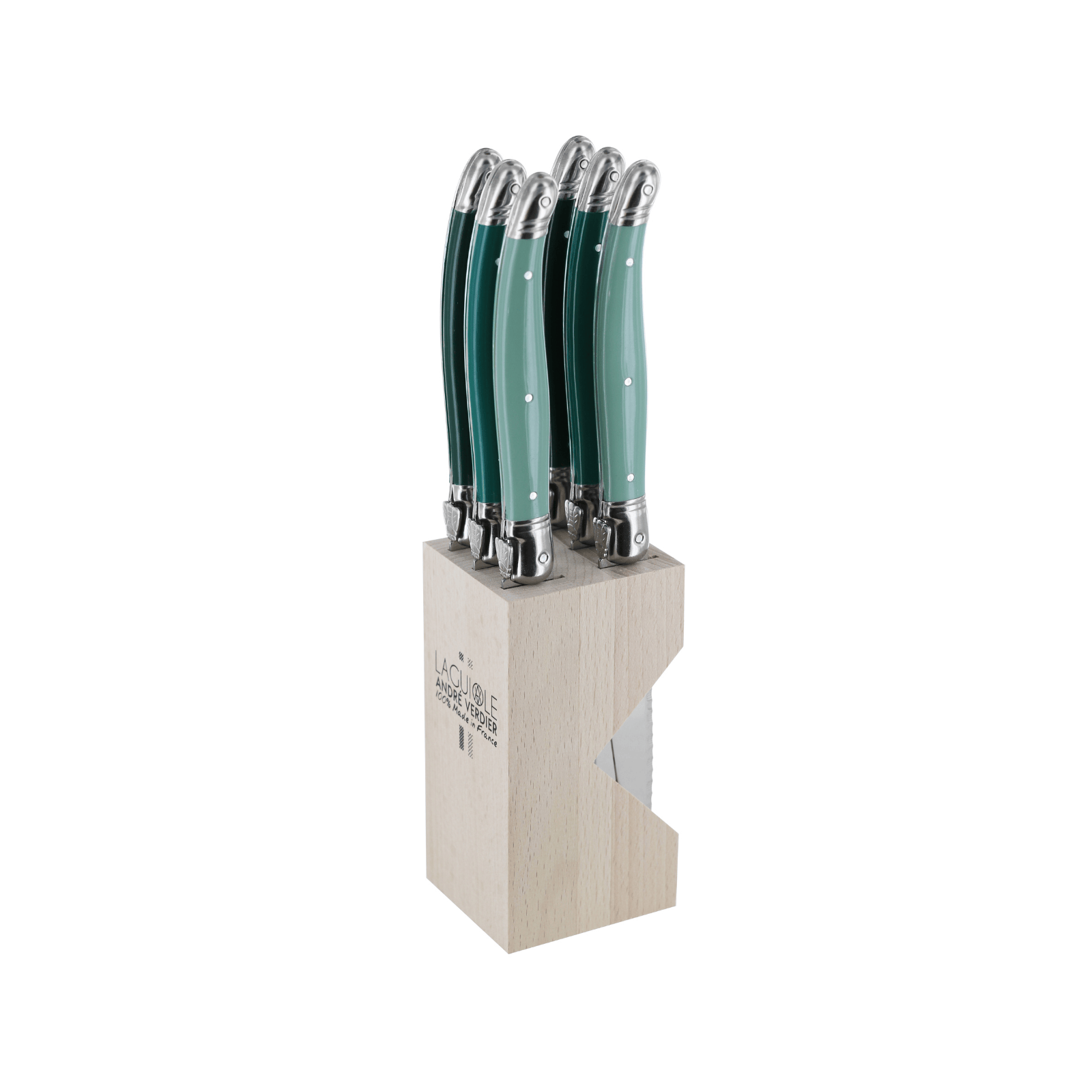 Andre Verdier Laguiole Debutant Steak Knife Block Set of 6 Forest Green
