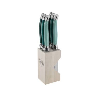 Andre Verdier Laguiole Debutant Steak Knife Block Set of 6 Forest Green