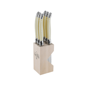 Andre Verdier Laguiole Debutant Steak Knife Block Set of 6 Ivory