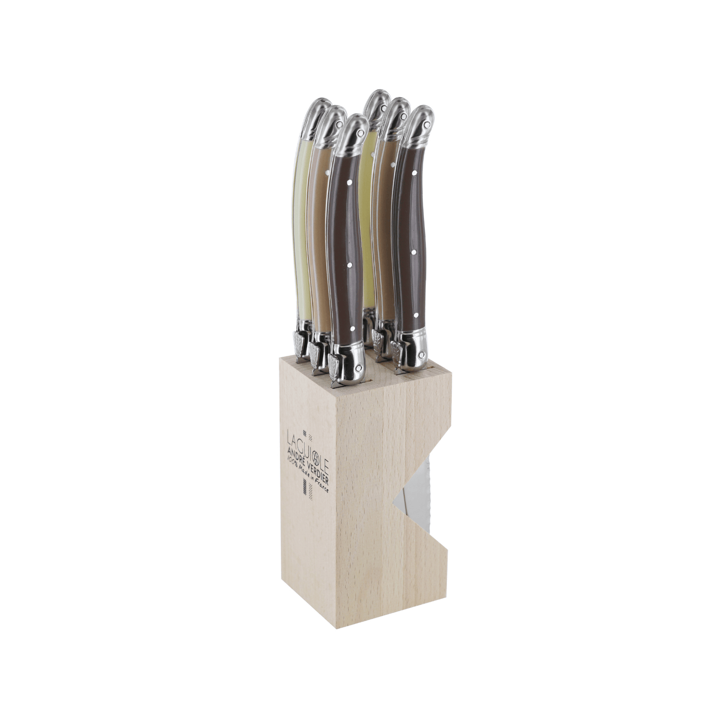 Andre Verdier Laguiole Debutant Steak Knife Block Set of 6 La Terre