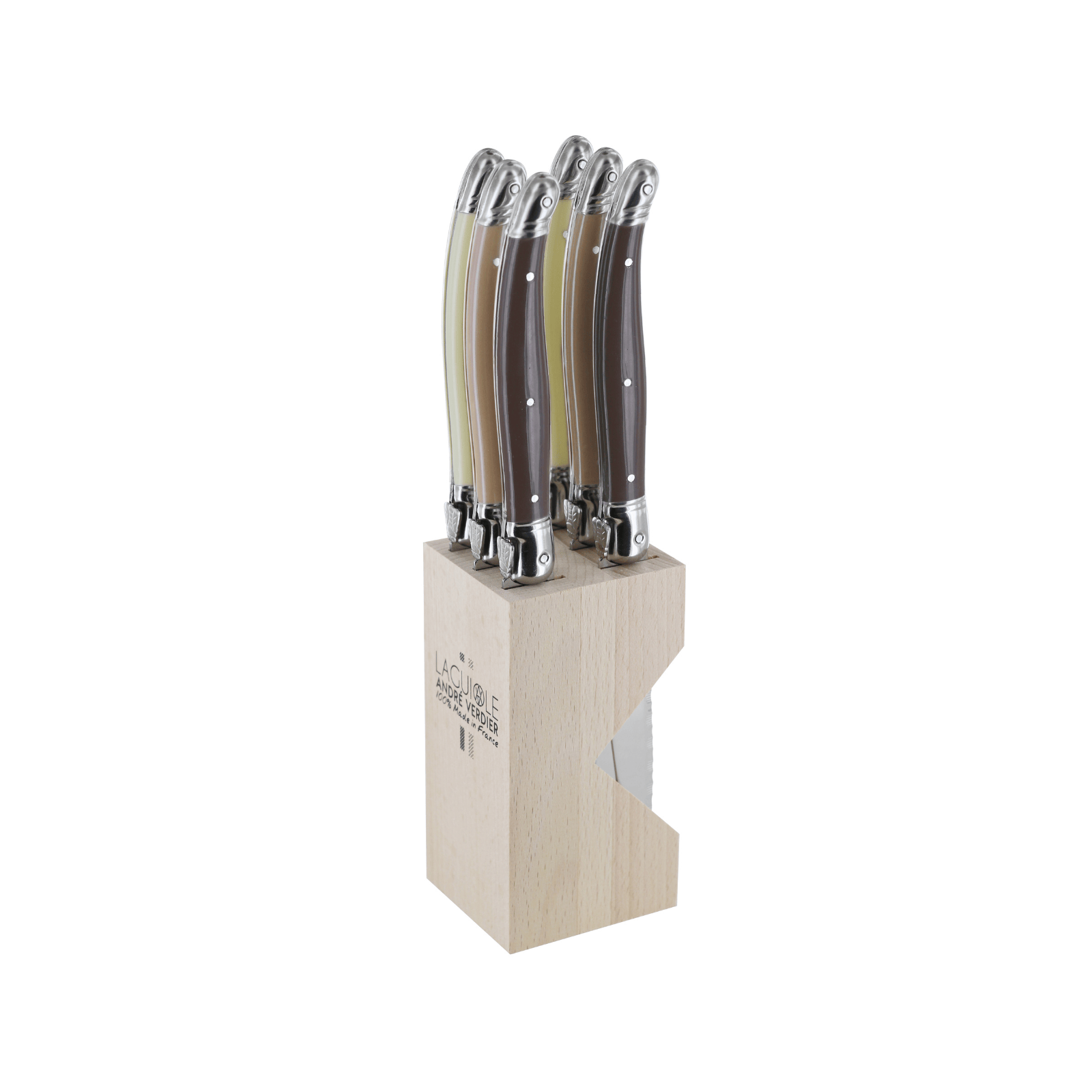 Andre Verdier Laguiole Debutant Steak Knife Block Set of 6 La Terre