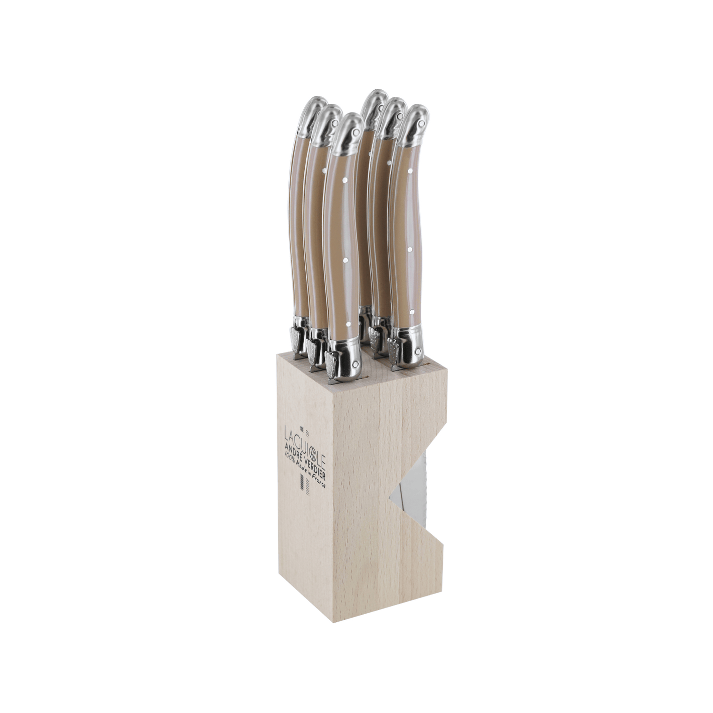 Andre Verdier Laguiole Debutant Steak Knife Block Set of 6 Mushroom
