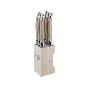 Andre Verdier Laguiole Debutant Steak Knife Block Set of 6 Mushroom