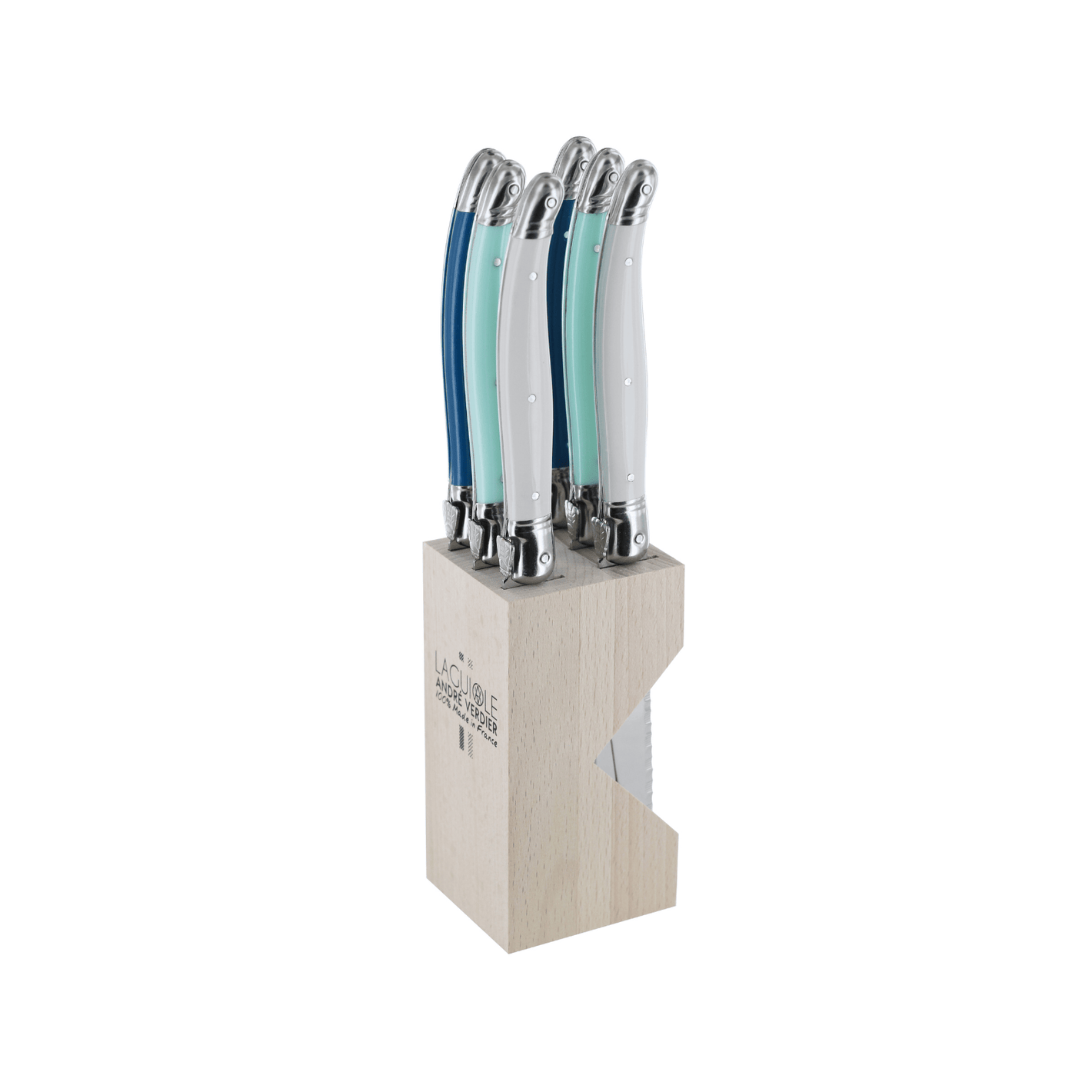 Andre Verdier Laguiole Debutant Steak Knife Block Set of 6 St Tropez