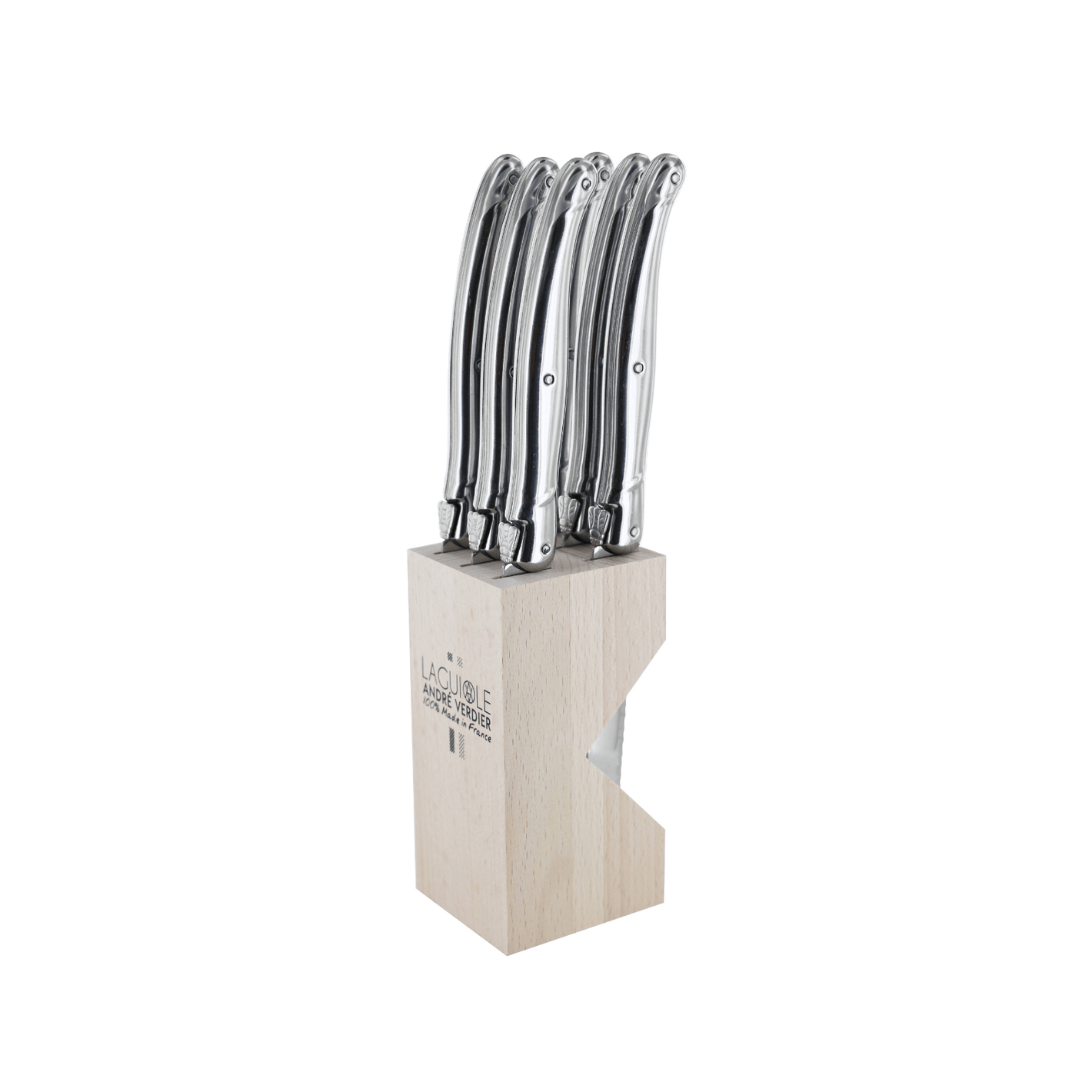 Andre Verdier Laguiole Debutant Steak Knife Block Set of 6 Stainless Steel