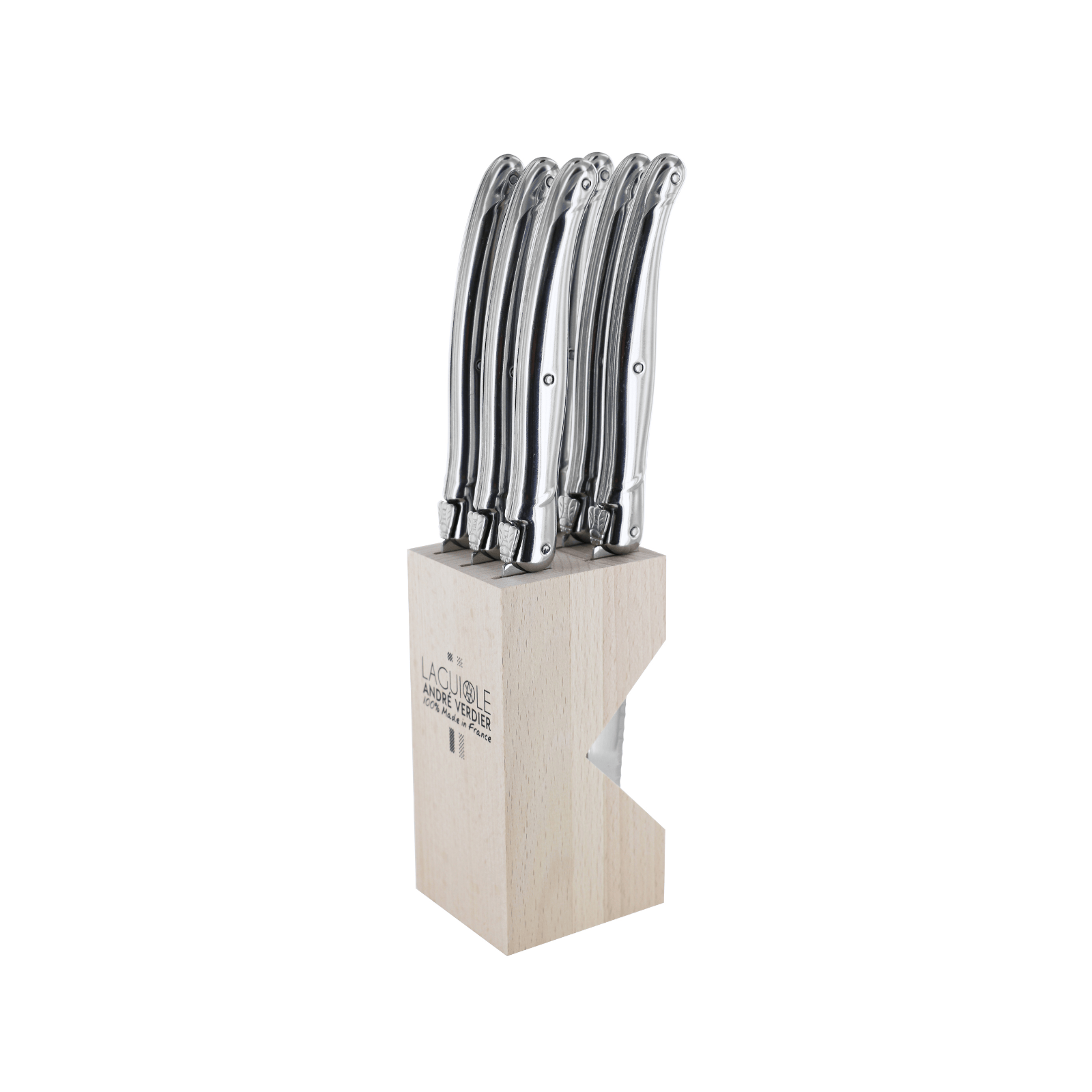 Andre Verdier Laguiole Debutant Steak Knife Block Set of 6 Stainless Steel
