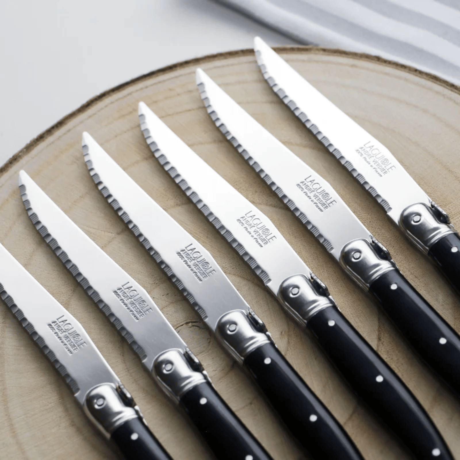 Andre Verdier Laguiole Debutant Steak Knife Set of 6 Black