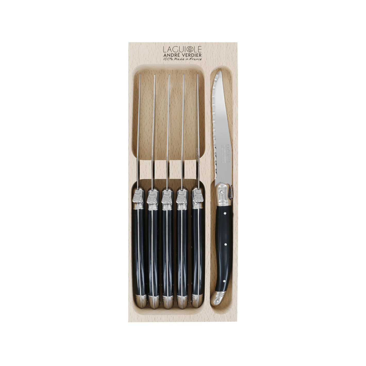 Andre Verdier Laguiole Debutant Steak Knife Set of 6 Black