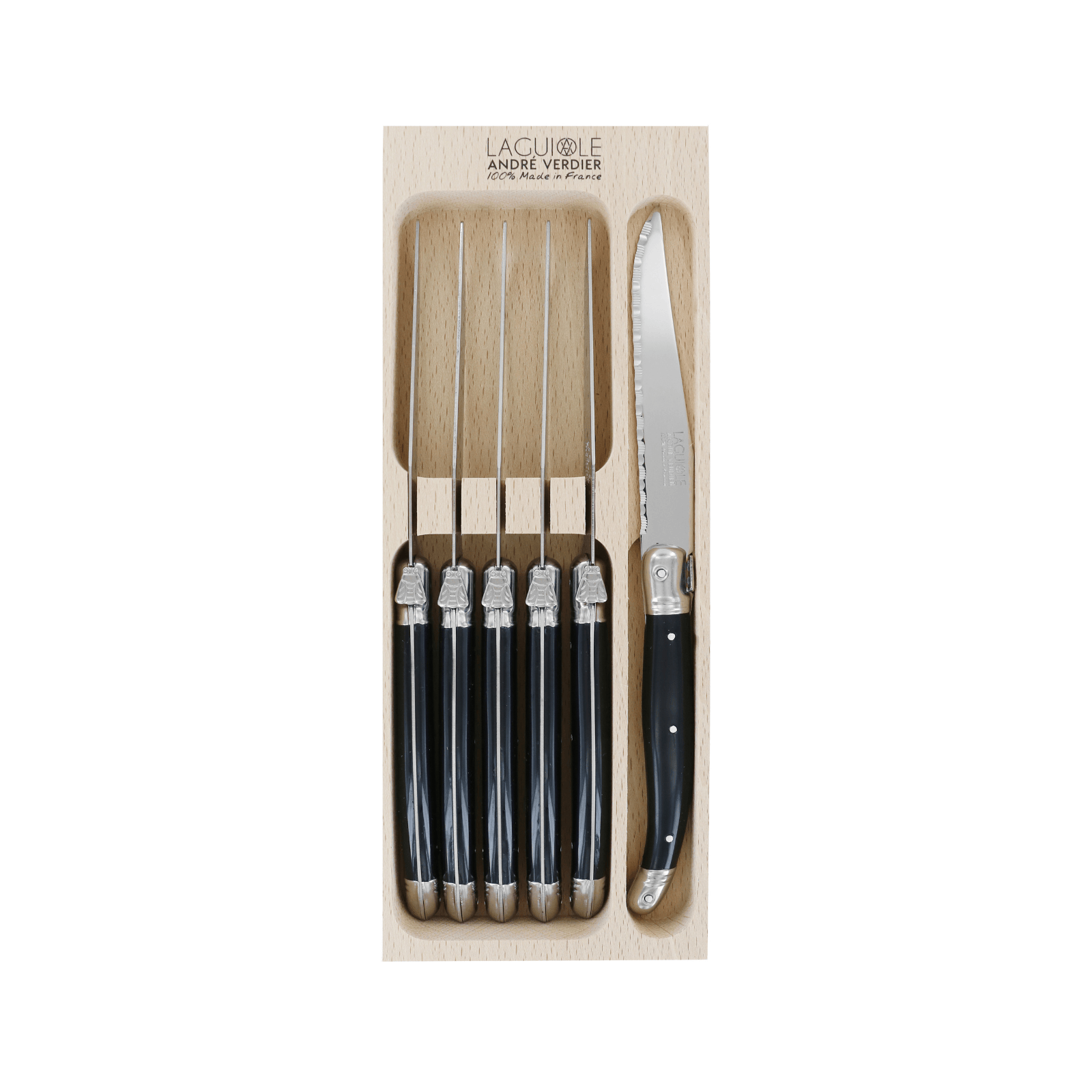 Andre Verdier Laguiole Debutant Steak Knife Set of 6 Black