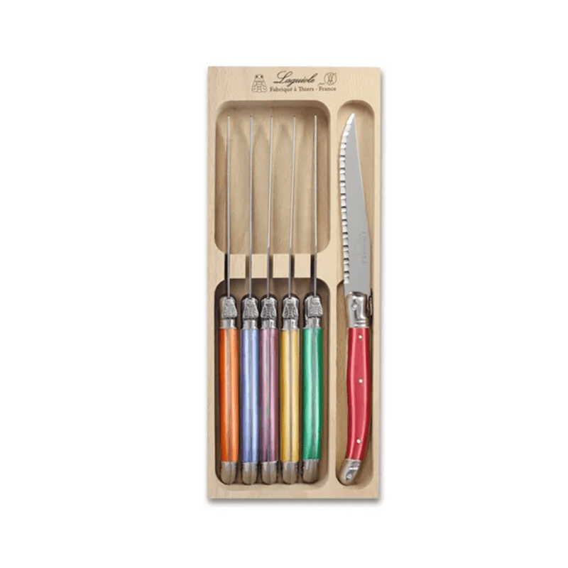 Andre Verdier Laguiole Debutant Steak Knife Set of 6 Colours