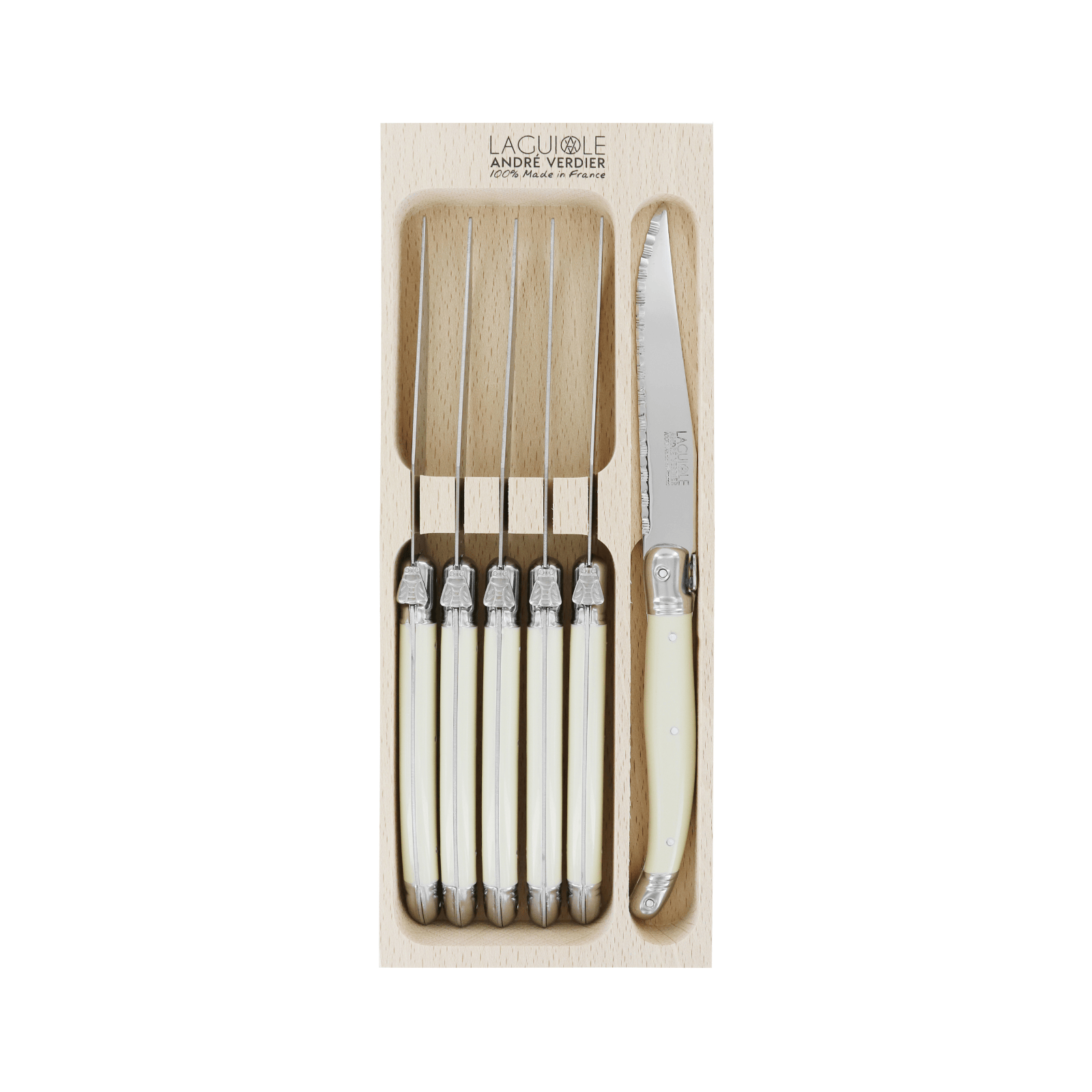Andre Verdier Laguiole Debutant Steak Knife Set of 6 Ivory