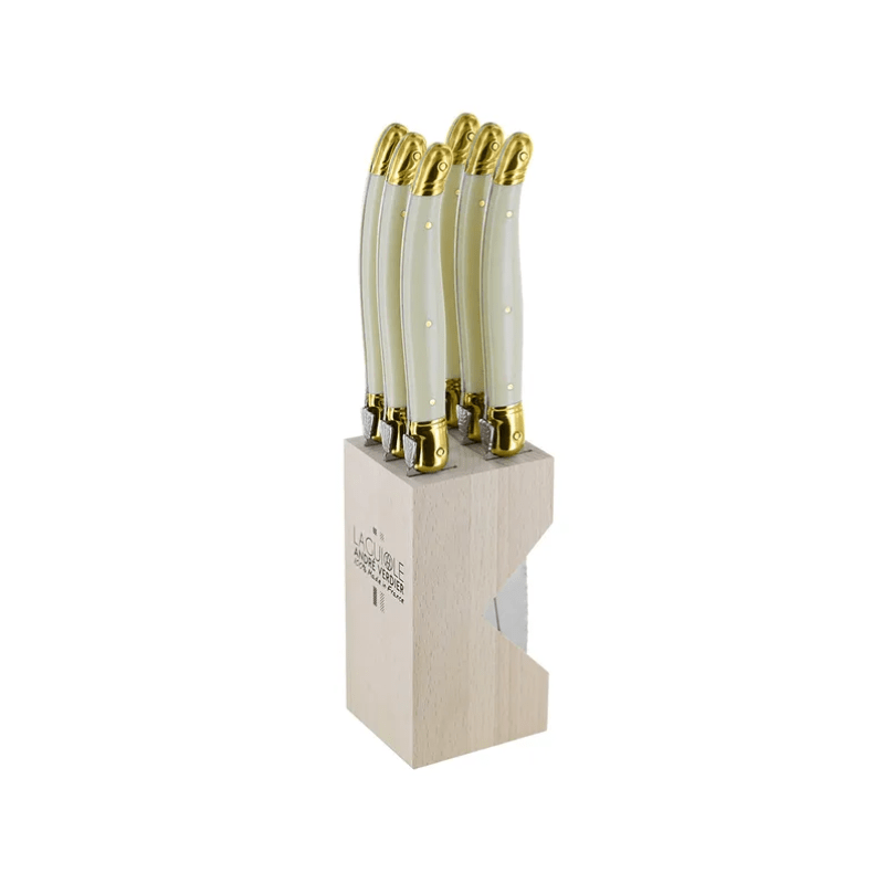 Andre Verdier Laguiole Debutant Steak Knife Set of 6 Ivory & Brass