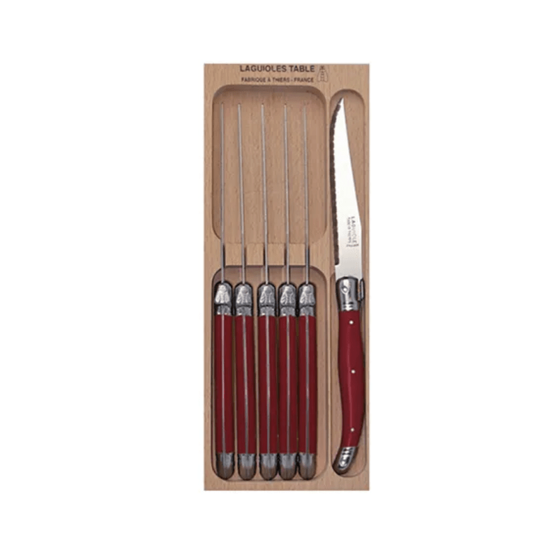 Andre Verdier Laguiole Debutant Steak Knife Set of 6 Red