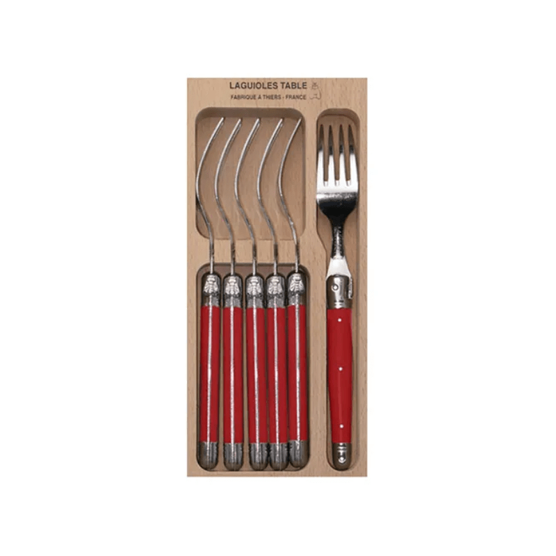 Andre Verdier Laguiole Debutant Table Fork Set of 6 Bright Red