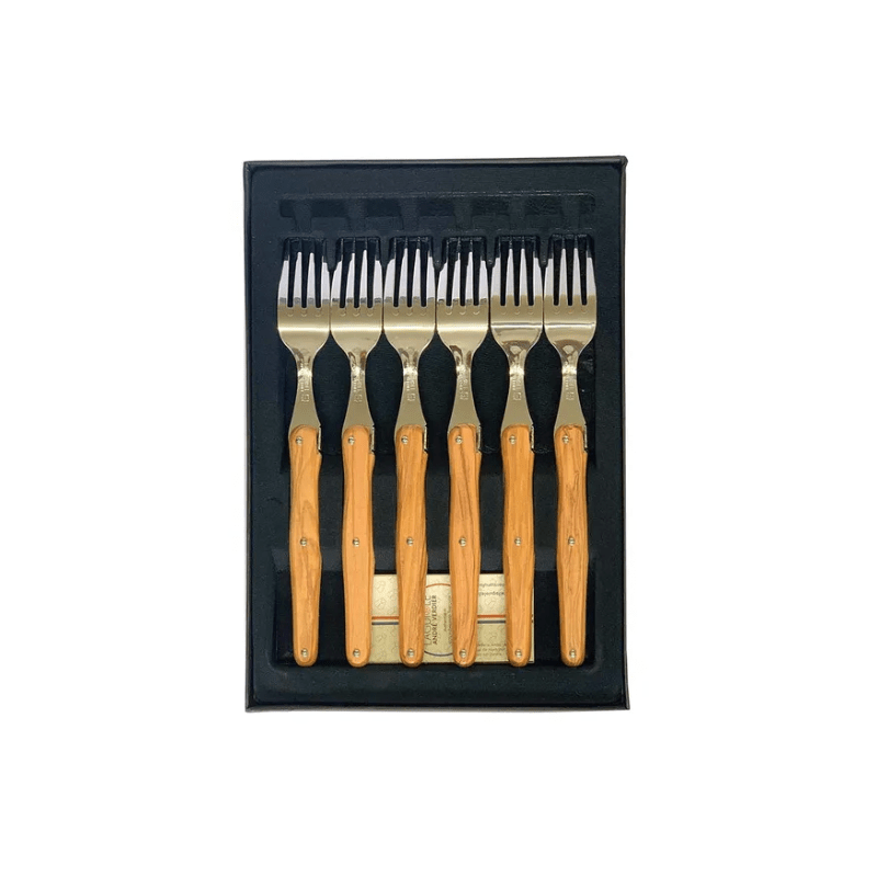 Andre Verdier Laguiole Debutant Table Fork Set of 6 Olive Wood