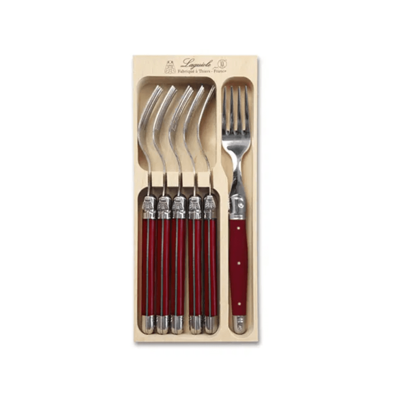 Andre Verdier Laguiole Debutant Table Fork Set of 6 Red