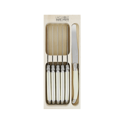 Andre Verdier Laguiole Debutant Table Knife Set of 6 Ivory