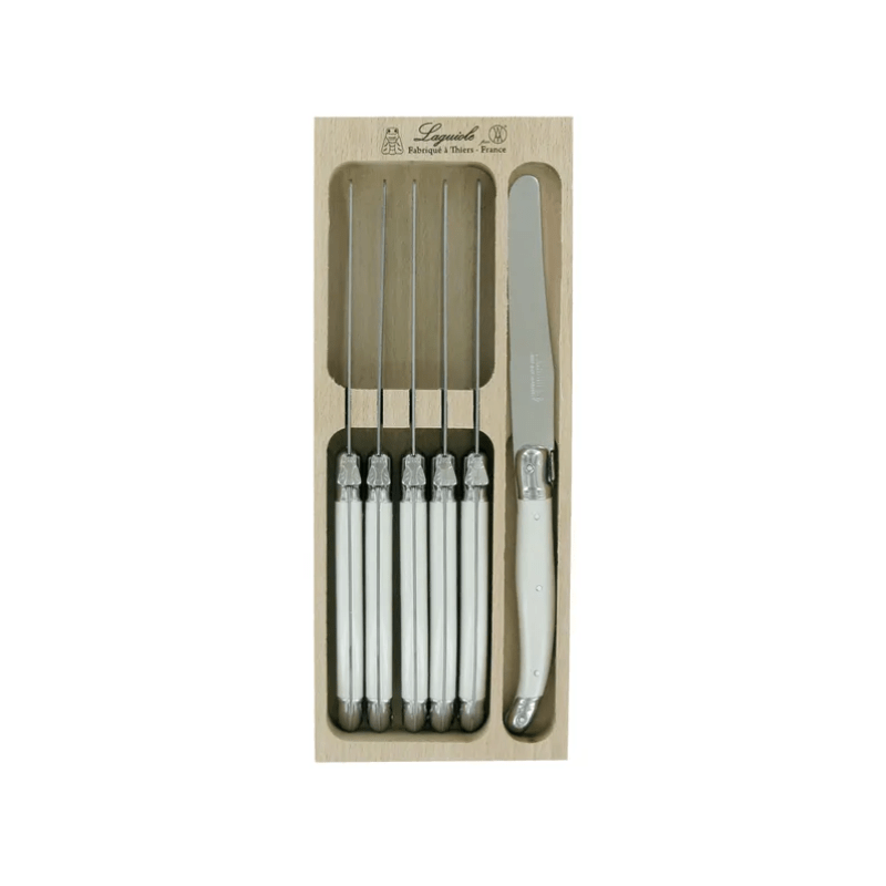 Andre Verdier Laguiole Debutant Table Knife Set of 6 White