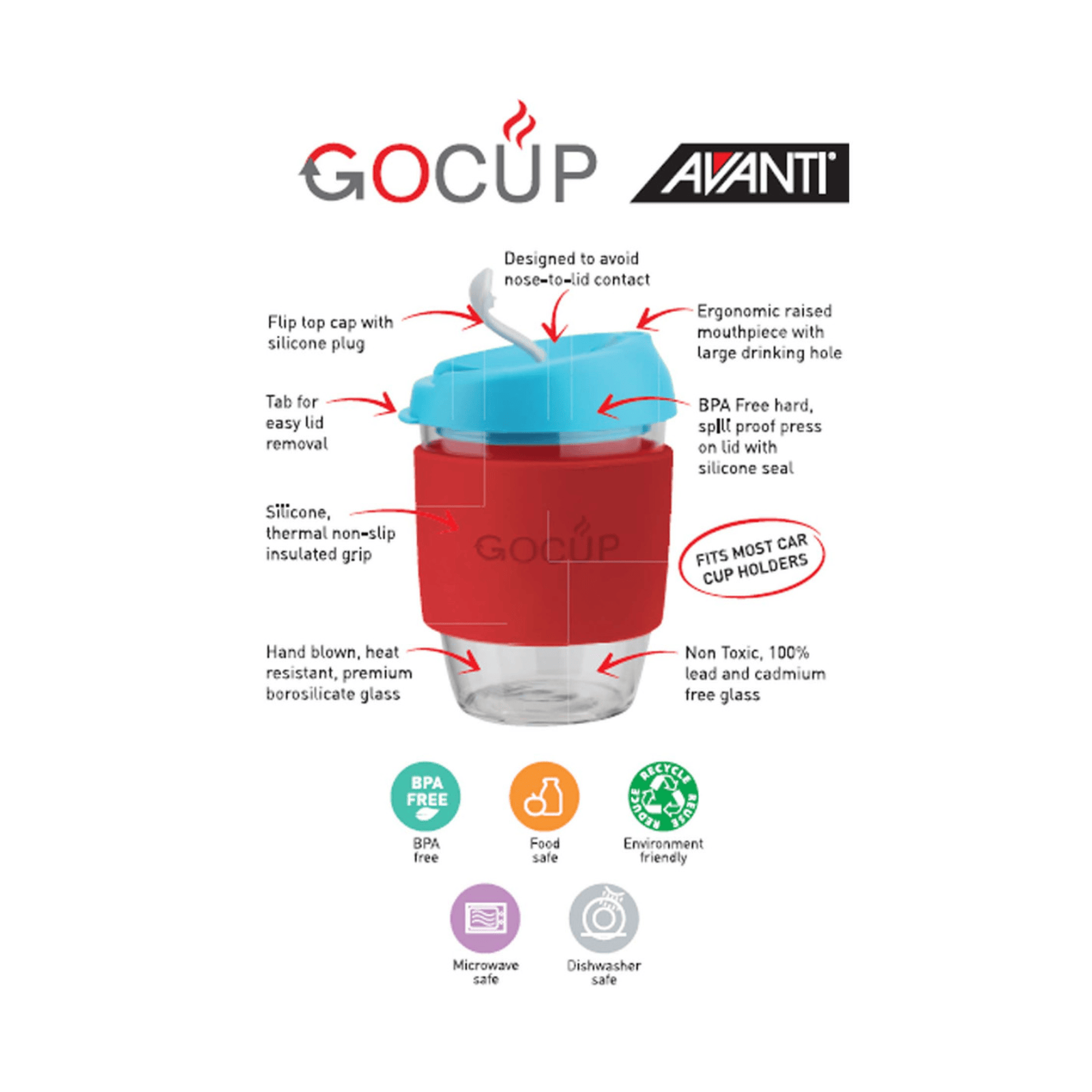 Avanti Glass GoCup 296ml Blue/Grey/Yellow