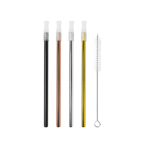 Avanti Stainless Steel Cocktail Straws Set of 4 with Cleaning Brush Colours