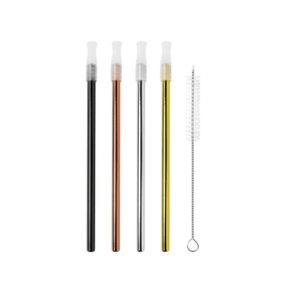 Avanti Stainless Steel Cocktail Straws Set of 4 with Cleaning Brush Colours