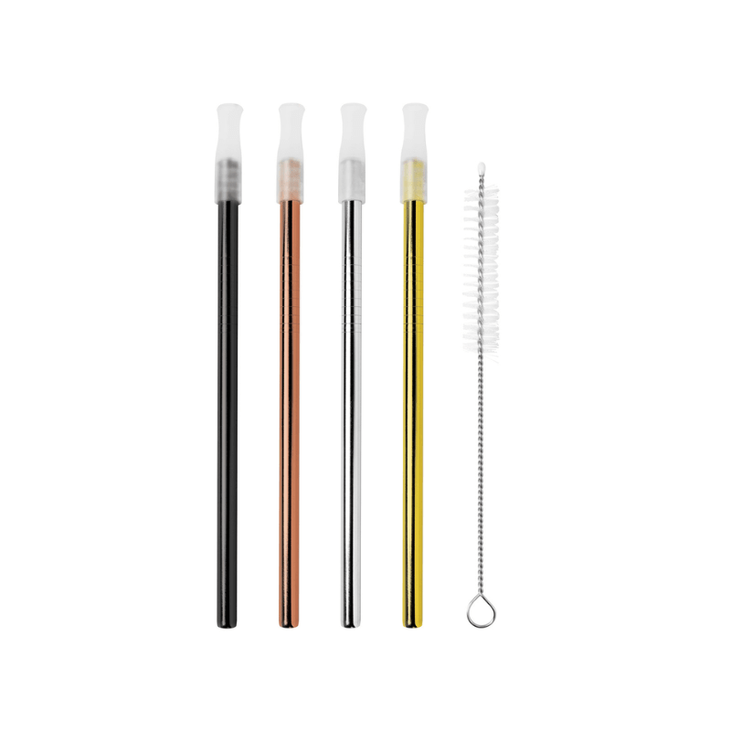 Avanti Stainless Steel Cocktail Straws Set of 4 with Cleaning Brush Colours The Homestore Auckland