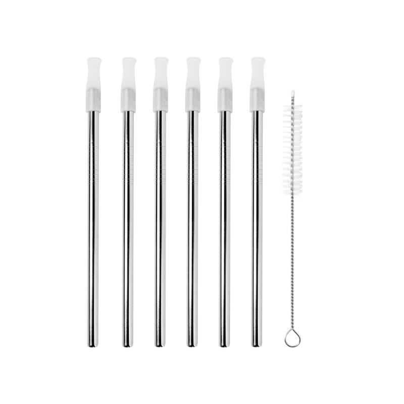 Avanti Stainless Steel Cocktail Straws Set of 6 with Cleaning Brush