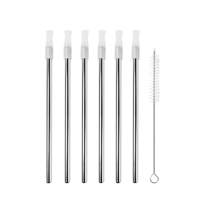 Avanti Stainless Steel Cocktail Straws Set of 6 with Cleaning Brush