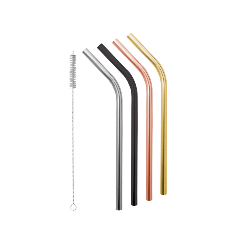 Avanti Stainless Steel Smoothie Drinking Straws Set of 4 with Cleaning Brush Colours