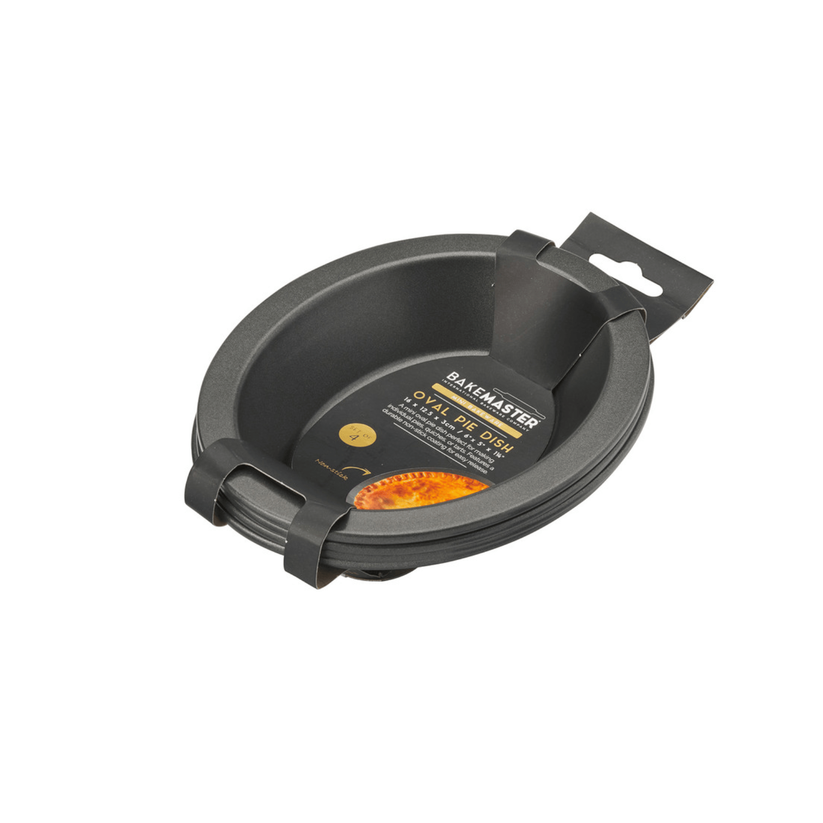 Bakemaster Non-Stick Mini Oval Pie Dish 16cm x 12.5cm Set of 4