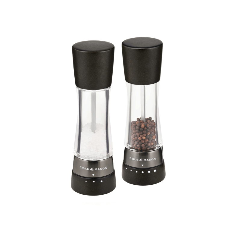 Cole & Mason Derwent Black Wood Gunmetal Salt & Pepper Mill 19cm Set of 2