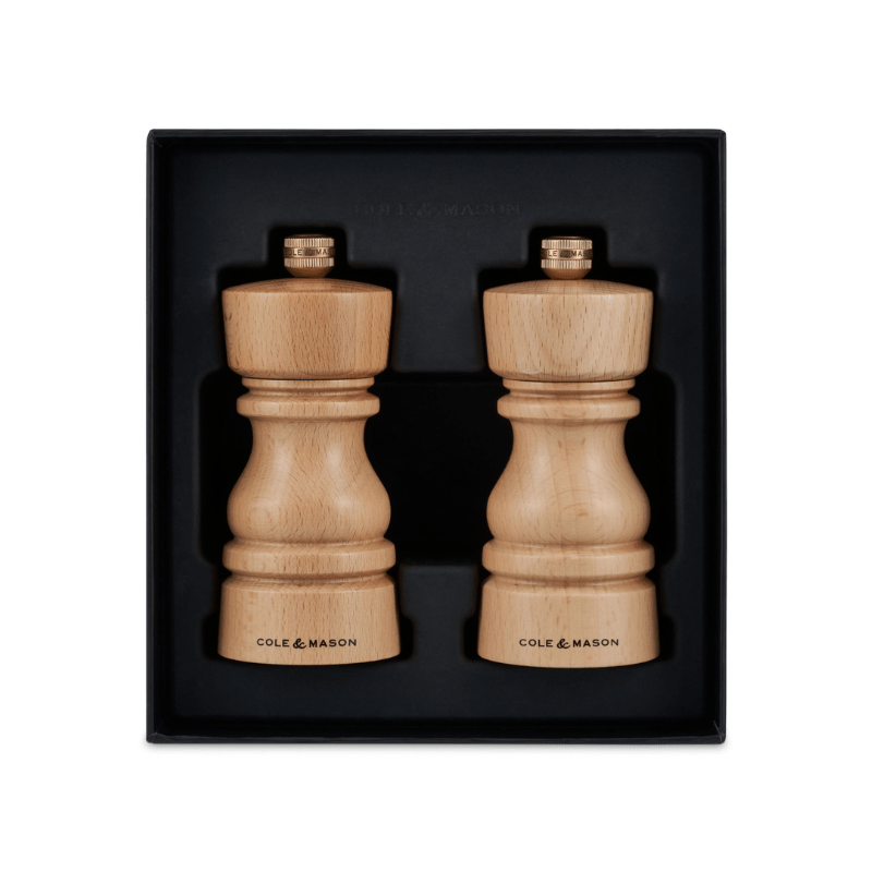 Cole & Mason London Natural Beech Wood Salt & Pepper Mill 13cm Set of 2