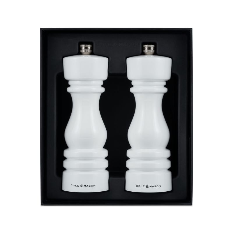 Cole & Mason London White Gloss Salt & Pepper Mill 18cm Set of 2