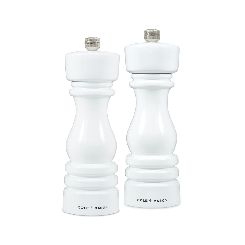 Cole & Mason London White Gloss Salt & Pepper Mill 18cm Set of 2