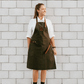 Coral & Cam Canvas Apron Olive Green with Leather Trims